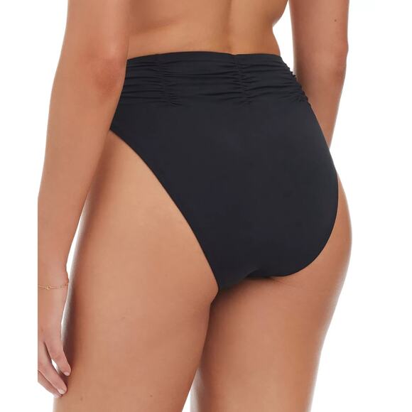 Sanctuary Women's Shirred-Waist High-Leg High-Rise Bikini Black Size M 1375 - Picture 2 of 2